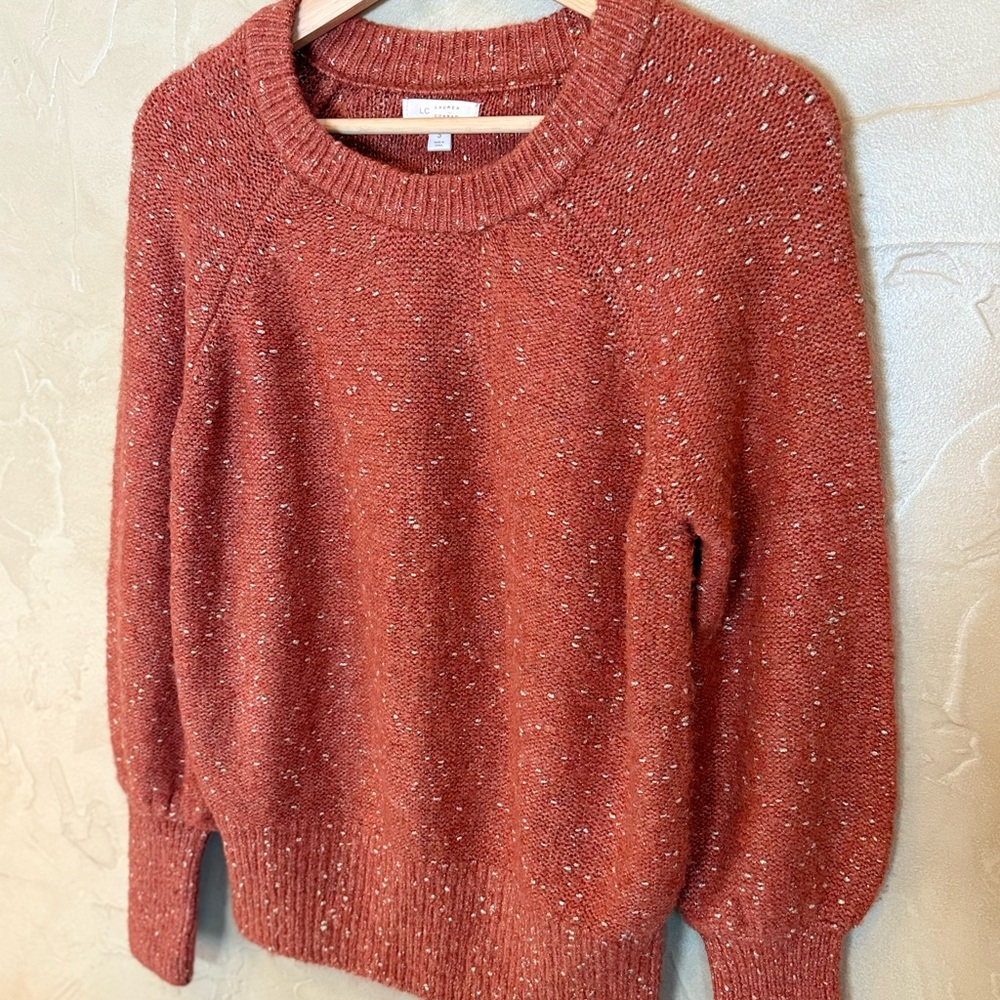 LC Lauren Conrad Speckled Knit Sweater Rose Gold Crewneck Small